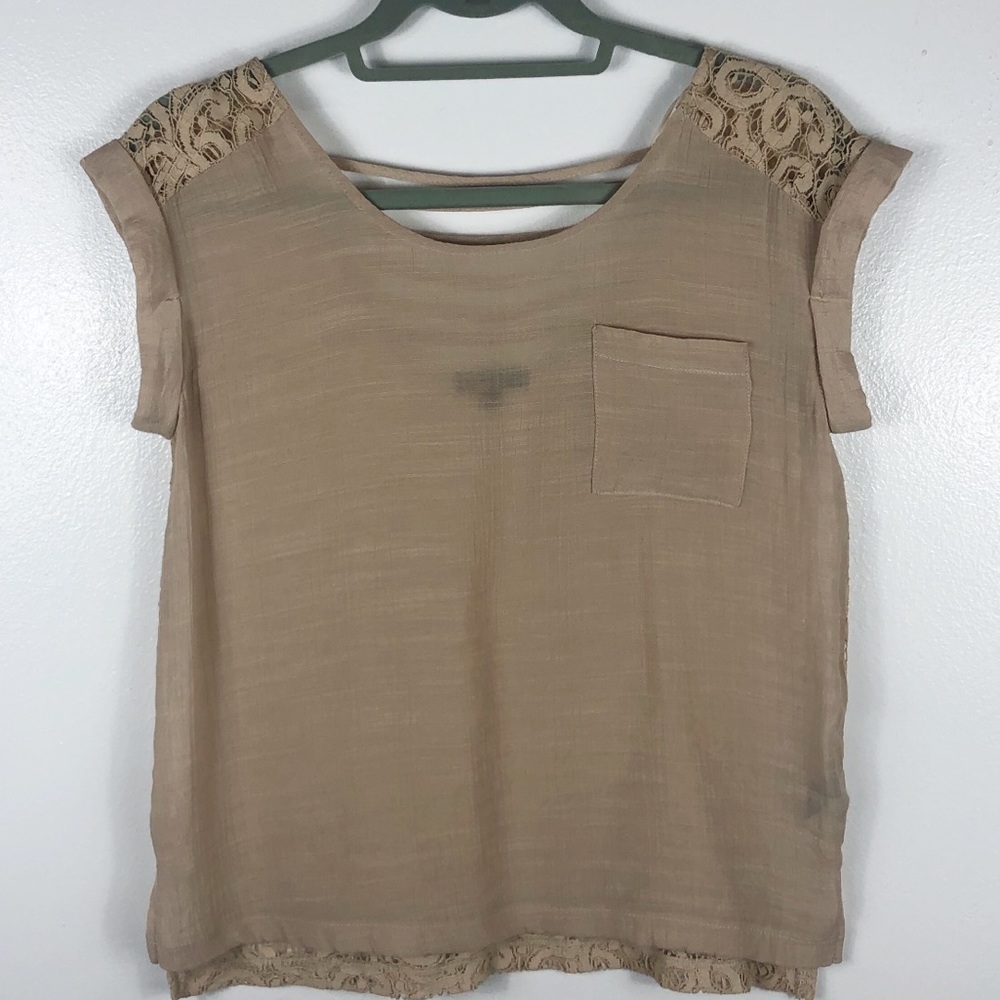 E hanger M Beige Sheer Top w/ Lace back - size S